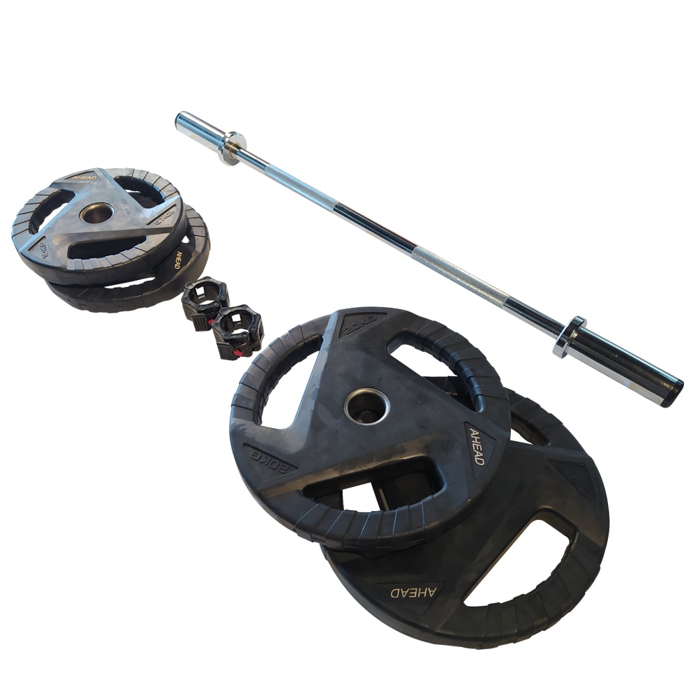 Kit Barra Olímpica Reta + Anilhas Premium + Presilhas Lock Jaw Ahead Sports Kit Barra Olímpica Reta + Anilhas Premium + Presilhas Lock Jaw Ahead Sports